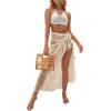 imageOYOANGLE Womens Mesh Sheer Swimsuit Cover Up Ruffle Tie Side Beach Sarong Wrap Long SkirtBeige