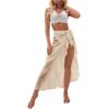 imageOYOANGLE Womens Mesh Sheer Swimsuit Cover Up Ruffle Tie Side Beach Sarong Wrap Long SkirtBeige