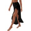 imageOYOANGLE Womens Mesh Sheer Swimsuit Cover Up Ruffle Tie Side Beach Sarong Wrap Long SkirtBlack