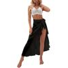 imageOYOANGLE Womens Mesh Sheer Swimsuit Cover Up Ruffle Tie Side Beach Sarong Wrap Long SkirtBlack