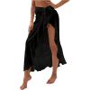 imageOYOANGLE Womens Mesh Sheer Swimsuit Cover Up Ruffle Tie Side Beach Sarong Wrap Long SkirtBlack
