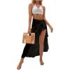 imageOYOANGLE Womens Mesh Sheer Swimsuit Cover Up Ruffle Tie Side Beach Sarong Wrap Long SkirtBlack