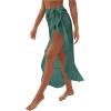 imageOYOANGLE Womens Mesh Sheer Swimsuit Cover Up Ruffle Tie Side Beach Sarong Wrap Long SkirtGreen Solid