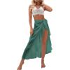 imageOYOANGLE Womens Mesh Sheer Swimsuit Cover Up Ruffle Tie Side Beach Sarong Wrap Long SkirtGreen Solid