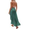 imageOYOANGLE Womens Mesh Sheer Swimsuit Cover Up Ruffle Tie Side Beach Sarong Wrap Long SkirtGreen Solid