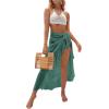 imageOYOANGLE Womens Mesh Sheer Swimsuit Cover Up Ruffle Tie Side Beach Sarong Wrap Long SkirtGreen Solid