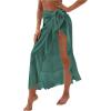 imageOYOANGLE Womens Mesh Sheer Swimsuit Cover Up Ruffle Tie Side Beach Sarong Wrap Long SkirtGreen Solid
