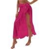 imageOYOANGLE Womens Mesh Sheer Swimsuit Cover Up Ruffle Tie Side Beach Sarong Wrap Long SkirtHot Pink