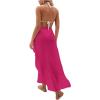 imageOYOANGLE Womens Mesh Sheer Swimsuit Cover Up Ruffle Tie Side Beach Sarong Wrap Long SkirtHot Pink