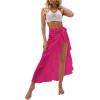 imageOYOANGLE Womens Mesh Sheer Swimsuit Cover Up Ruffle Tie Side Beach Sarong Wrap Long SkirtHot Pink