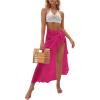 imageOYOANGLE Womens Mesh Sheer Swimsuit Cover Up Ruffle Tie Side Beach Sarong Wrap Long SkirtHot Pink