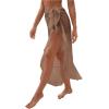 imageOYOANGLE Womens Mesh Sheer Swimsuit Cover Up Ruffle Tie Side Beach Sarong Wrap Long SkirtKhaki