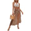 imageOYOANGLE Womens Mesh Sheer Swimsuit Cover Up Ruffle Tie Side Beach Sarong Wrap Long SkirtKhaki