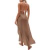 imageOYOANGLE Womens Mesh Sheer Swimsuit Cover Up Ruffle Tie Side Beach Sarong Wrap Long SkirtKhaki