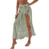 imageOYOANGLE Womens Mesh Sheer Swimsuit Cover Up Ruffle Tie Side Beach Sarong Wrap Long SkirtLight Green