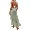 imageOYOANGLE Womens Mesh Sheer Swimsuit Cover Up Ruffle Tie Side Beach Sarong Wrap Long SkirtLight Green