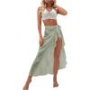 imageOYOANGLE Womens Mesh Sheer Swimsuit Cover Up Ruffle Tie Side Beach Sarong Wrap Long SkirtLight Green