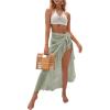 imageOYOANGLE Womens Mesh Sheer Swimsuit Cover Up Ruffle Tie Side Beach Sarong Wrap Long SkirtLight Green