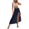 imageOYOANGLE Womens Mesh Sheer Swimsuit Cover Up Ruffle Tie Side Beach Sarong Wrap Long SkirtNavy Blue