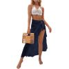 imageOYOANGLE Womens Mesh Sheer Swimsuit Cover Up Ruffle Tie Side Beach Sarong Wrap Long SkirtNavy Blue