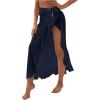 imageOYOANGLE Womens Mesh Sheer Swimsuit Cover Up Ruffle Tie Side Beach Sarong Wrap Long SkirtNavy Blue