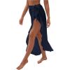 imageOYOANGLE Womens Mesh Sheer Swimsuit Cover Up Ruffle Tie Side Beach Sarong Wrap Long SkirtNavy Blue