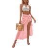 imageOYOANGLE Womens Mesh Sheer Swimsuit Cover Up Ruffle Tie Side Beach Sarong Wrap Long SkirtPink Solid