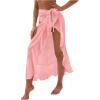 imageOYOANGLE Womens Mesh Sheer Swimsuit Cover Up Ruffle Tie Side Beach Sarong Wrap Long SkirtPink Solid