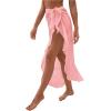 imageOYOANGLE Womens Mesh Sheer Swimsuit Cover Up Ruffle Tie Side Beach Sarong Wrap Long SkirtPink Solid