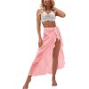 imageOYOANGLE Womens Mesh Sheer Swimsuit Cover Up Ruffle Tie Side Beach Sarong Wrap Long SkirtPink Solid