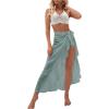 imageOYOANGLE Womens Mesh Sheer Swimsuit Cover Up Ruffle Tie Side Beach Sarong Wrap Long SkirtPure Green