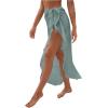 imageOYOANGLE Womens Mesh Sheer Swimsuit Cover Up Ruffle Tie Side Beach Sarong Wrap Long SkirtPure Green