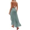 imageOYOANGLE Womens Mesh Sheer Swimsuit Cover Up Ruffle Tie Side Beach Sarong Wrap Long SkirtPure Green
