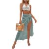 imageOYOANGLE Womens Mesh Sheer Swimsuit Cover Up Ruffle Tie Side Beach Sarong Wrap Long SkirtPure Green