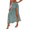 imageOYOANGLE Womens Mesh Sheer Swimsuit Cover Up Ruffle Tie Side Beach Sarong Wrap Long SkirtPure Green