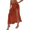 imageOYOANGLE Womens Mesh Sheer Swimsuit Cover Up Ruffle Tie Side Beach Sarong Wrap Long SkirtRed Solid
