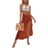 imageOYOANGLE Womens Mesh Sheer Swimsuit Cover Up Ruffle Tie Side Beach Sarong Wrap Long SkirtRed Solid