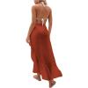 imageOYOANGLE Womens Mesh Sheer Swimsuit Cover Up Ruffle Tie Side Beach Sarong Wrap Long SkirtRed Solid