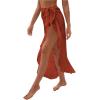 imageOYOANGLE Womens Mesh Sheer Swimsuit Cover Up Ruffle Tie Side Beach Sarong Wrap Long SkirtRed Solid