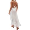 imageOYOANGLE Womens Mesh Sheer Swimsuit Cover Up Ruffle Tie Side Beach Sarong Wrap Long SkirtWhite