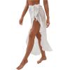 imageOYOANGLE Womens Mesh Sheer Swimsuit Cover Up Ruffle Tie Side Beach Sarong Wrap Long SkirtWhite