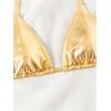 imageOYOANGLE Womens Metallic Halter Bikini Tops Self Tie Backless Swimsuit Triangle TopGold
