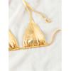 imageOYOANGLE Womens Metallic Halter Bikini Tops Self Tie Backless Swimsuit Triangle TopGold