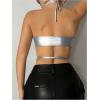 imageOYOANGLE Womens Metallic Heart Cut Out Halter Top Strappy Backless Fitted Y2K Crop Tank Tops StreetwearSilver