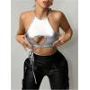 imageOYOANGLE Womens Metallic Heart Cut Out Halter Top Strappy Backless Fitted Y2K Crop Tank Tops StreetwearSilver