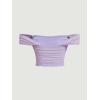 imageOYOANGLE Womens Off Shoulder Ruched Lettuce Trim Mesh Short Sleeve Tee Shirts Solid Slim Fit Crop TopsLilac Purple