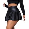 imageOYOANGLE Womens Pu Leather Elastic High Waist Skorts Ruffle Hem Casual Flared Skirt ShortsBlack