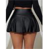 imageOYOANGLE Womens Pu Leather Elastic High Waist Skorts Ruffle Hem Casual Flared Skirt ShortsBlack