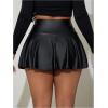 imageOYOANGLE Womens Pu Leather Elastic High Waist Skorts Ruffle Hem Casual Flared Skirt ShortsBlack