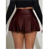 imageOYOANGLE Womens Pu Leather Elastic High Waist Skorts Ruffle Hem Casual Flared Skirt ShortsRust Brown